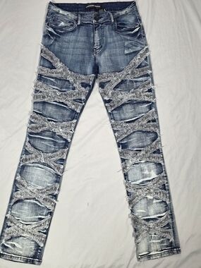 Legendary Status Men's Distressed Slim Fit Medium Wash Blue Denim Jeans